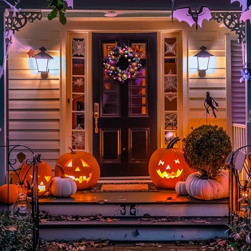 20 Inch Pumpkin Wreath for Front Door Halloween Decorations - Valery Madelyn