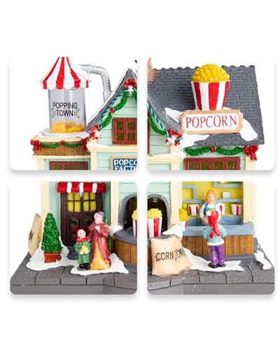 Christmas Village Lighted Decoration Animated Display Musical Popcorn Factory Whimsical