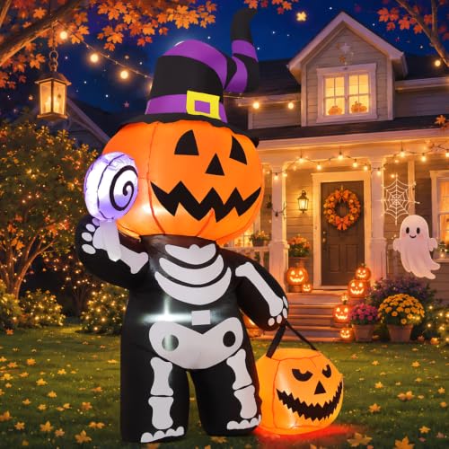 Halloween Inflatable Pumpkin Skeleton with LED Lights Outdoor Yard Decor