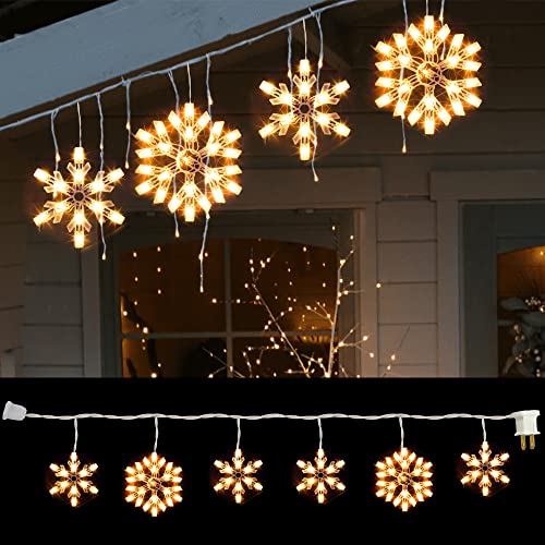 8.5 Ft Snowflake Icicle String Lights with 100 Clear Bulbs for Christmas Holiday Decor