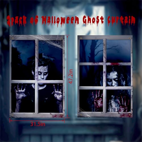 Halloween Ghost Window Decorations Curtain Set - Indoor Outdoor Scary Wall Decor - Style2