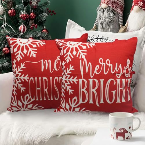Christmas 20x20 Pillow Covers Set of 4 - Holiday Santa Wreath Snowman Decor