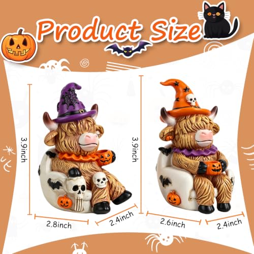 Halloween Highland Cow Decorations 2-Piece Set - Collectible Figurines with Hand-Painted Details (Variation: Halloween Highland Cows)