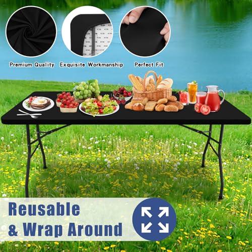Moosfor 6FT Rectangle Spandex Fitted Tablecloth - Black, 72x30 Inches
