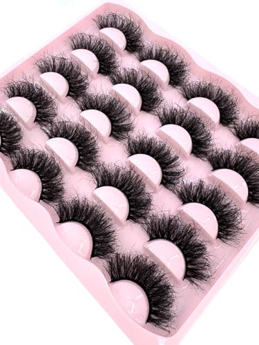 10 Pairs 3D Faux Mink Fluffy Wispy False Eyelashes - Dramatic Cat Eye, 25MM, Variation C012