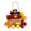 Give Thanks Turkey Door Hanging Decoration Sign for Thanksgiving & Fall Wreaths