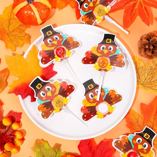 Thanksgiving Turkey Lollipop Paper Cards - Fall Candy Wrapping Decorations Set of 48
