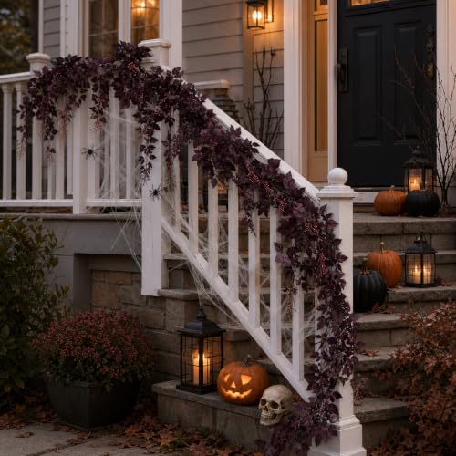 12Ft Fall Garland with Realistic Purple Leaves for Fireplace Mantel Indoor Outdoor Decor - Variation of THIS listing
