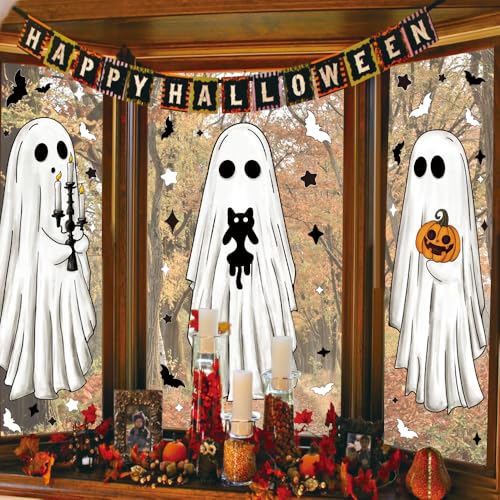 Halloween Ghost Window Clings - Large Ghost Stickers for Windows, Mirrors & Decor - 3 Sheets, Indoor & Outdoor Use