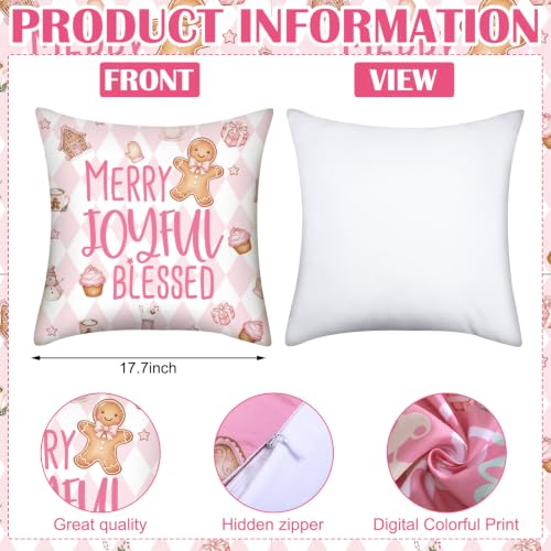 Pink Gingerbread Christmas Pillow Covers 6 Pack 18x18 Suede Holiday Decor