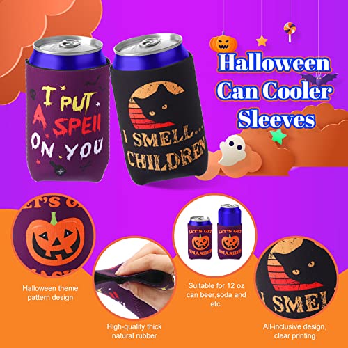 Halloween Can Cooler Sleeves 15 Pack - Insulated Pumpkin & Cat Design