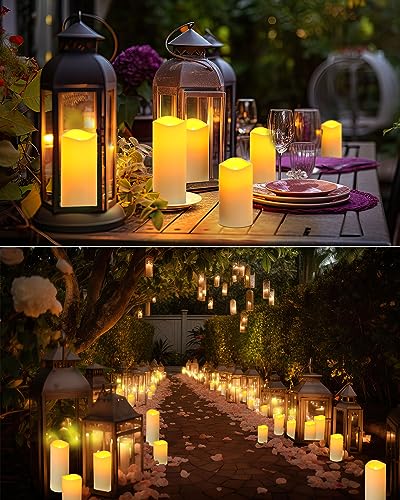 Waterproof LED Flameless Candles with Remote Control - Outdoor Battery Pillar Candles for Wedding Halloween Christmas Decorations, 3 Sizes