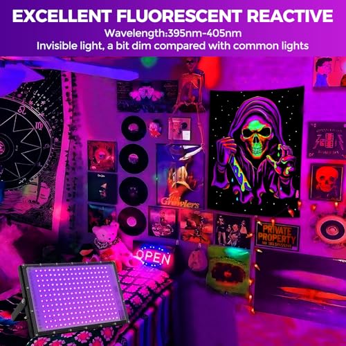 200W Waterproof UV Black Light Floodlight for Glow Party Halloween Decor - 2 Pack