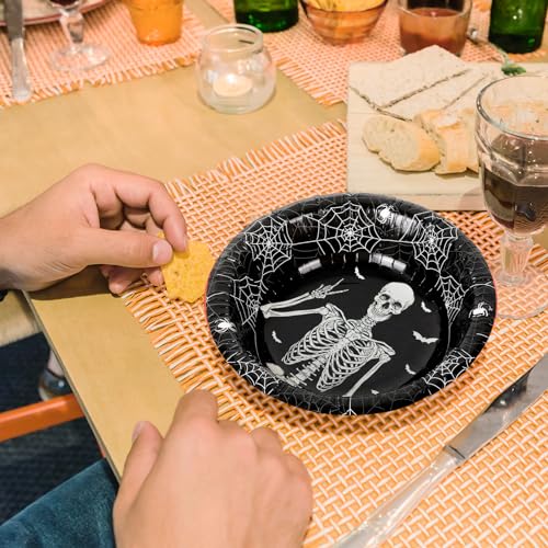 Halloween Paper Bowls 100-Pack - Spooky Skeleton Bat Web Snack Cups