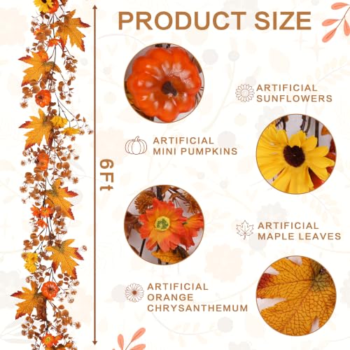 Fall Orange 6ft Fake Maple Leaf Garland for Autumn Thanksgiving Harvest Decor