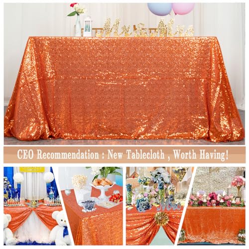 Orange Sequin Tablecloth 50x80 Inches Rectangular Glitter Overlay for Weddings & Parties