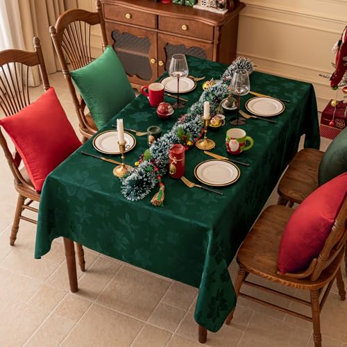 Christmas Jacquard Rectangle Tablecloth 60 x 120 Inch Green Flower Variation