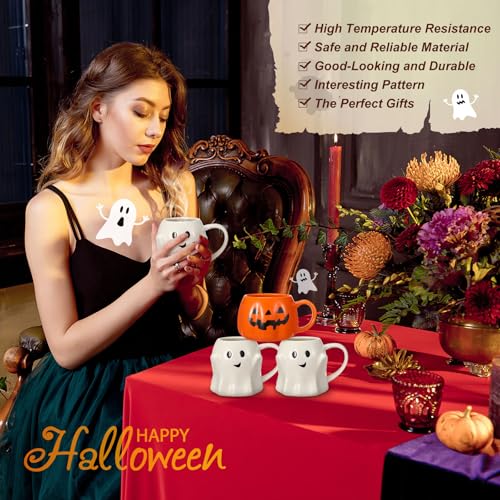 Halloween Pumpkin & Ghost Ceramic Mug Set - 14oz Cute Coffee Cups - Variation 2