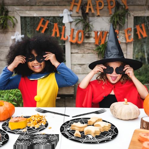Halloween Spider Web Disposable Tableware Set for 24 Guests - Black & White Party Supplies