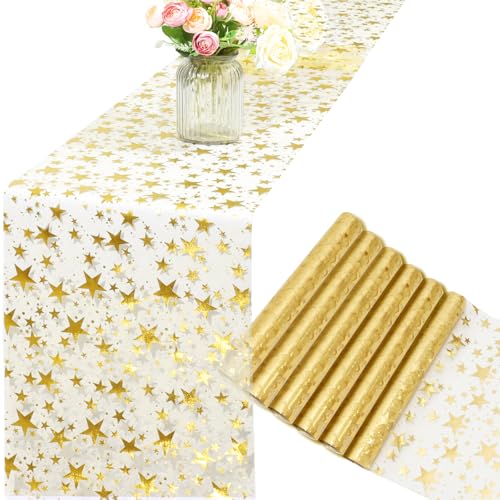 Gold Star Glitter Table Runner - 6 Rolls, 11x108 Inches, Festive Decor