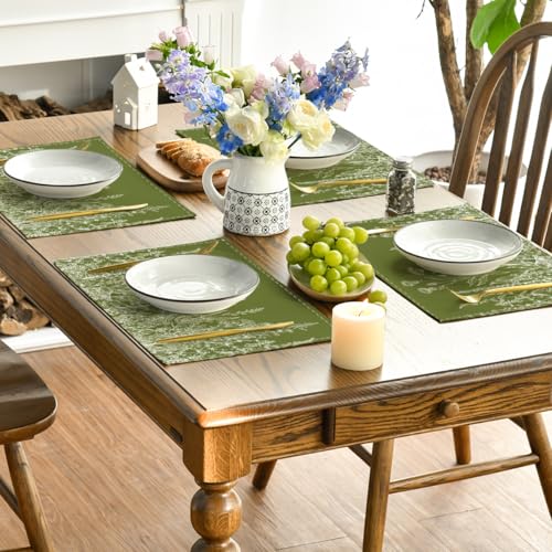 Spring Placemats Set of 4 - 12x18 Inch Green Herb & Flower Table Mats