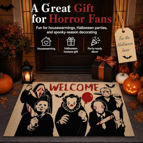 Halloween Horror Movie Characters Welcome Door Mat 32x48 Inches - Non-SlipDecor
