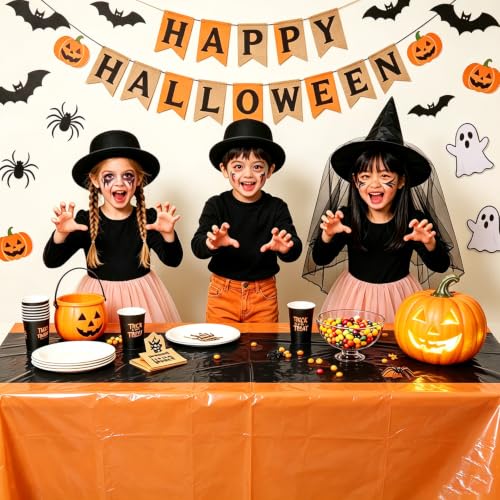 Halloween Tablecloths Black and Orange Disposable 4 Pack - Variation: Orange Black