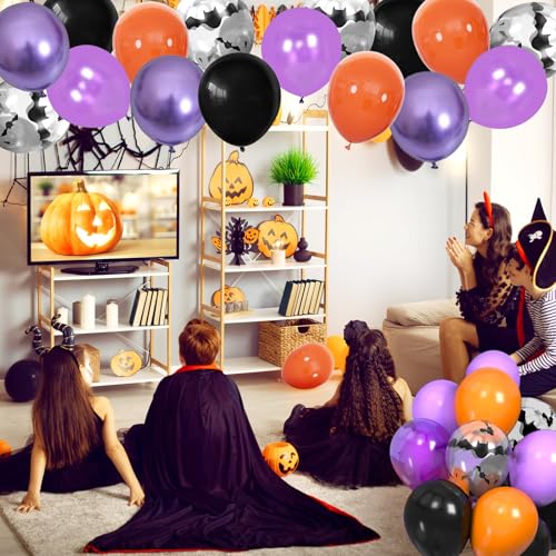 Halloween Balloons Set - 30 Count 12 Inch Bat, Orange, Purple, Black Latex Decorations