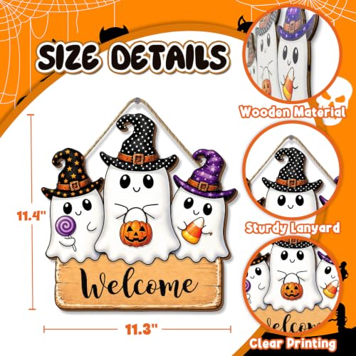 Halloween Wooden Door Sign Cute Ghosts Welcome Plaque Decor