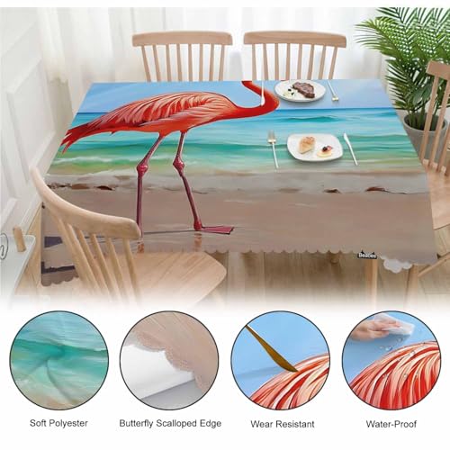 Flamingo Tablecloth - Pink Flamingo Ocean Beach Rectangular Cover 70x52 Inches - Kitchen & Dining Decor
