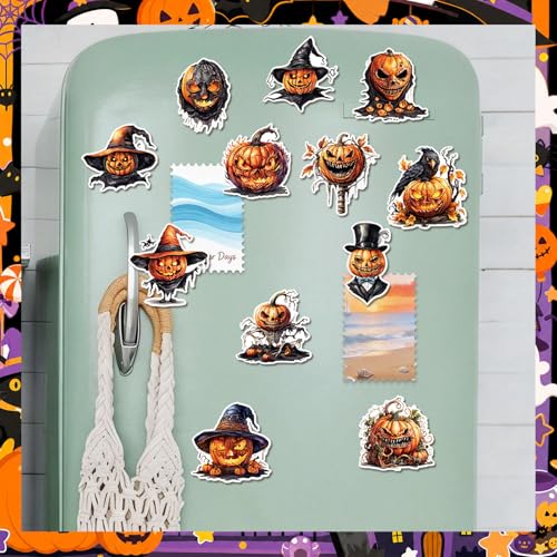 Halloween Fridge Magnets Set - 24 Gothic Pumpkin Witch Raven Decor