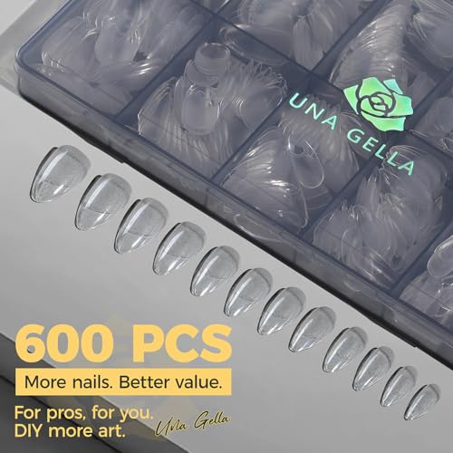 Medium Almond Gel Nail Tips - 600 Pieces, Pre Etched, Traceless, Soak-Off