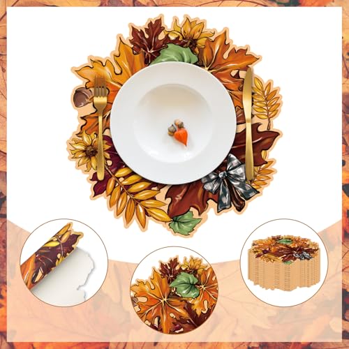 Disposable Fall Maple Leaves Paper Placemat Set - Orange Leaves, 50 Pack, 13x12.6 Inch