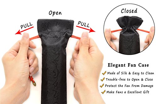 Large Folding Hand Fan with Fabric Case - Black Peony Rave & Festival Fan