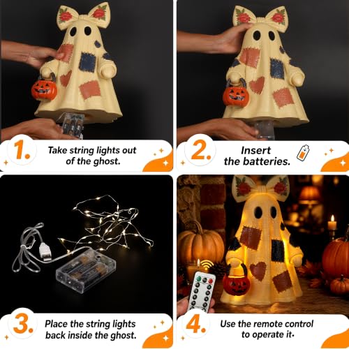 Lighted Ghost Halloween Table Lamp - Indoor Spooky Night Light with Remote