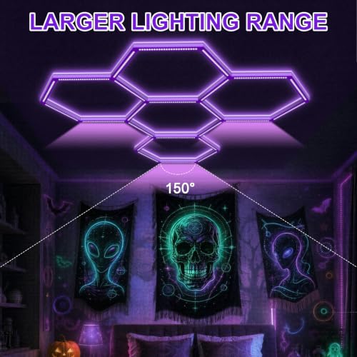 LED Hexagon Blacklights UV Black Lights Fixture for Party 5 Grids - Hex
