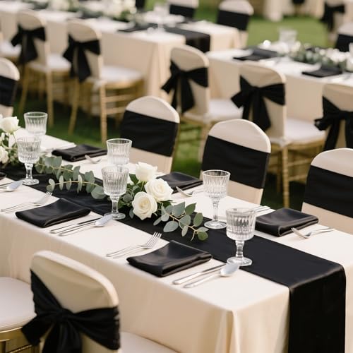 Black Satin Table Runner 12x108 Inches - 10 Pack for Weddings & Events - Variation of 10