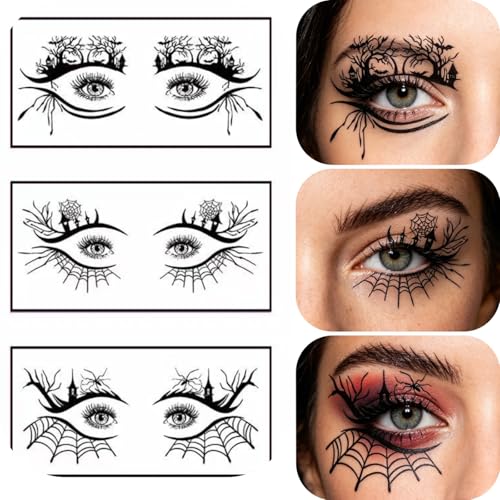 Halloween Eye Shadow Temporary Tattoos Black2 Spider Web Face Stickers for Women Men