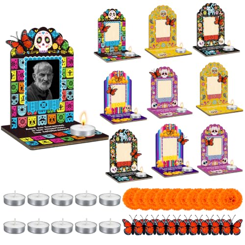 Dia De Los Muertos Photo Frame Set with Candles & Decor for Ofrenda Altar