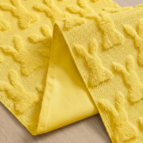 Yellow Plush Faux Fur Bunny Rabbit Easter Table Runner 13x72 Inch - Seasonal Kitchen Decor