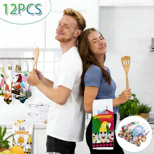 Seasonal Kitchen Towel Set - 12 Multicolor Holiday Dish Towels for All Occasions