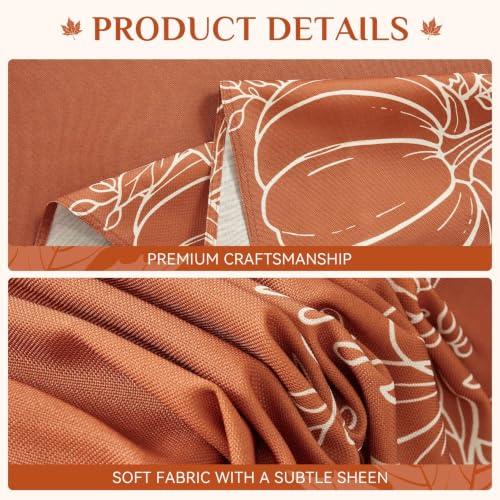 Fall Pumpkin & Leaf Round Tablecloth 70 Inch Water-Resistant Faux Linen