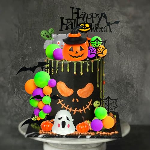 Halloween Cake Toppers Set with Pumpkin Bat Ghost Ball Decorations - Style 01