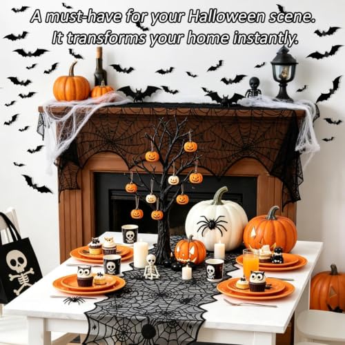 Halloween Black Lace Table Runner Spider Web Style - Indoor Decorations