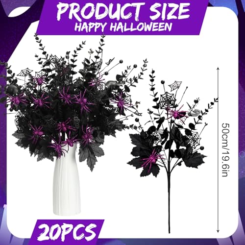 20 Pcs Halloween Artificial Floral Picks - Spiderweb Maple Leaves Decorations