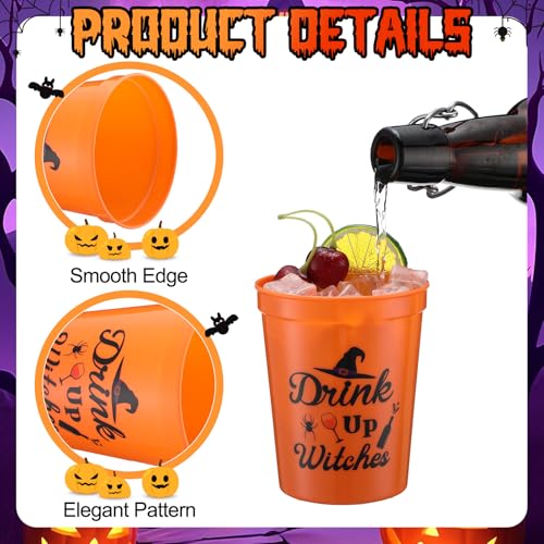 36 Pack Halloween Plastic Cups 16oz Pumpkin Ghost Witch Hat Skull Party Supplies
