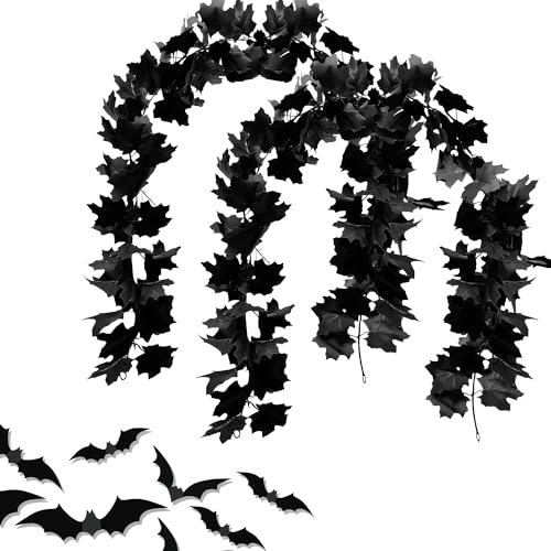 Halloween Black Maple Leaf Garland 12FT - Fall Wreath & Haunted Mansion Decor
