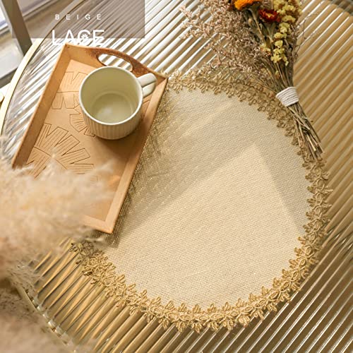 FunWheat Jute Lace Round Braided Placemats Set of 12 - 15 Inch Farmhouse Table Mats