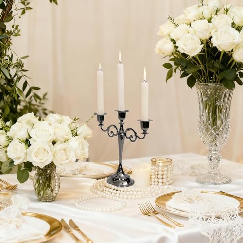 Glossy Black 3-Arm Metal Candelabra - 10.2 Inch Tall Candle Holders