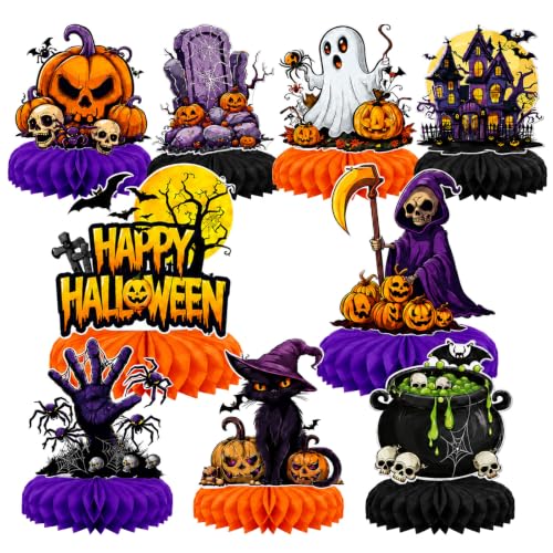 Halloween Honeycomb Centerpieces Set of 9 - 3D Table Decorations for Parties